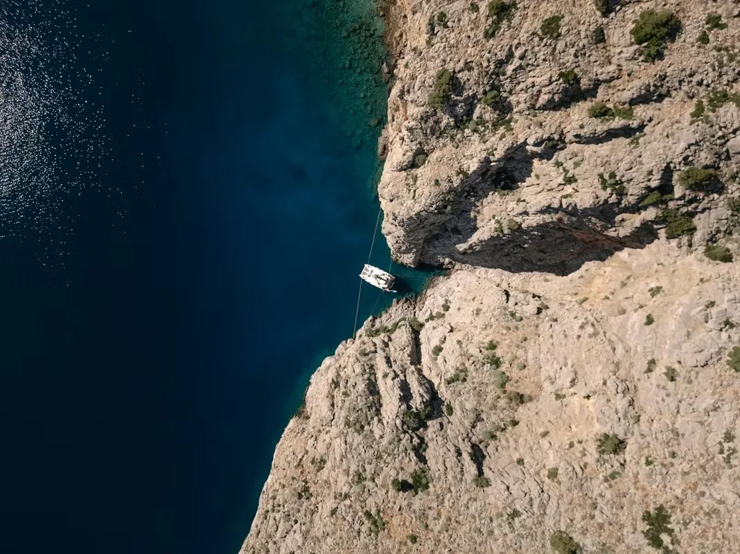 Exterior view of Navya, a Lagoon 51 catamaran at Municipal Unit of Lefkada, Greece