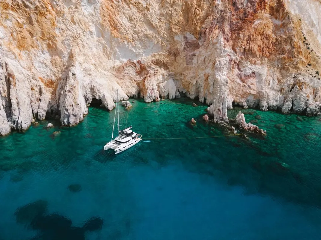 Exterior view of Navya, a Lagoon 51 catamaran at Municipal Unit of Lefkada, Greece