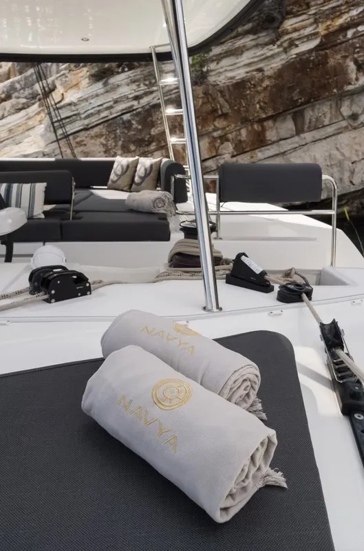 Navya, a Lagoon 51 catamaran at Municipal Unit of Lefkada, Greece