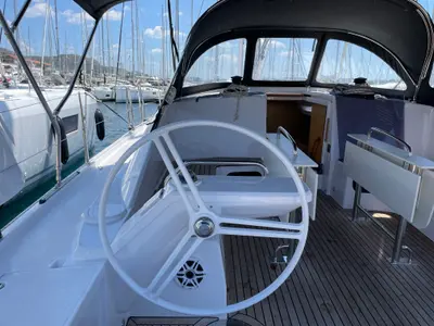 Cockpit of St. Marie, a Elan Impression 45 sailboat at Grad Šibenik, Croatia