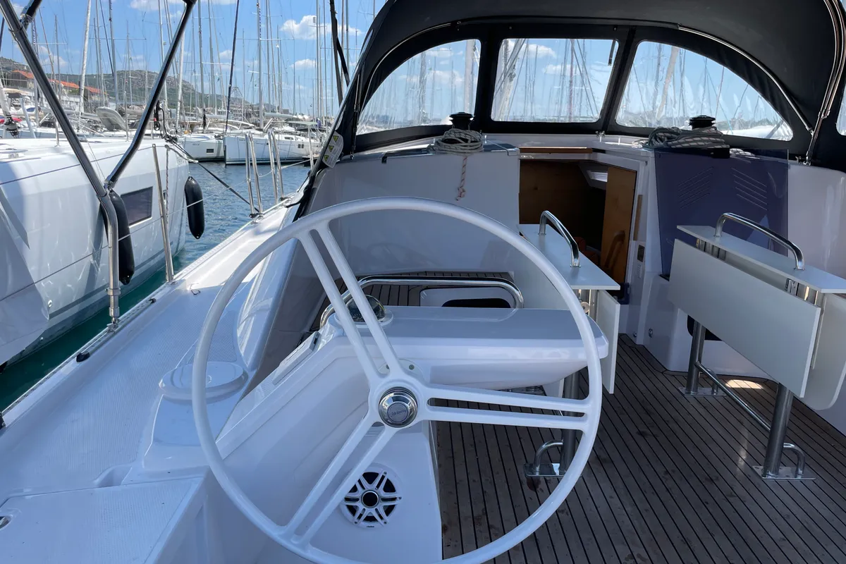 Cockpit of St. Marie, a Elan Impression 45 sailboat at Grad Šibenik, Croatia