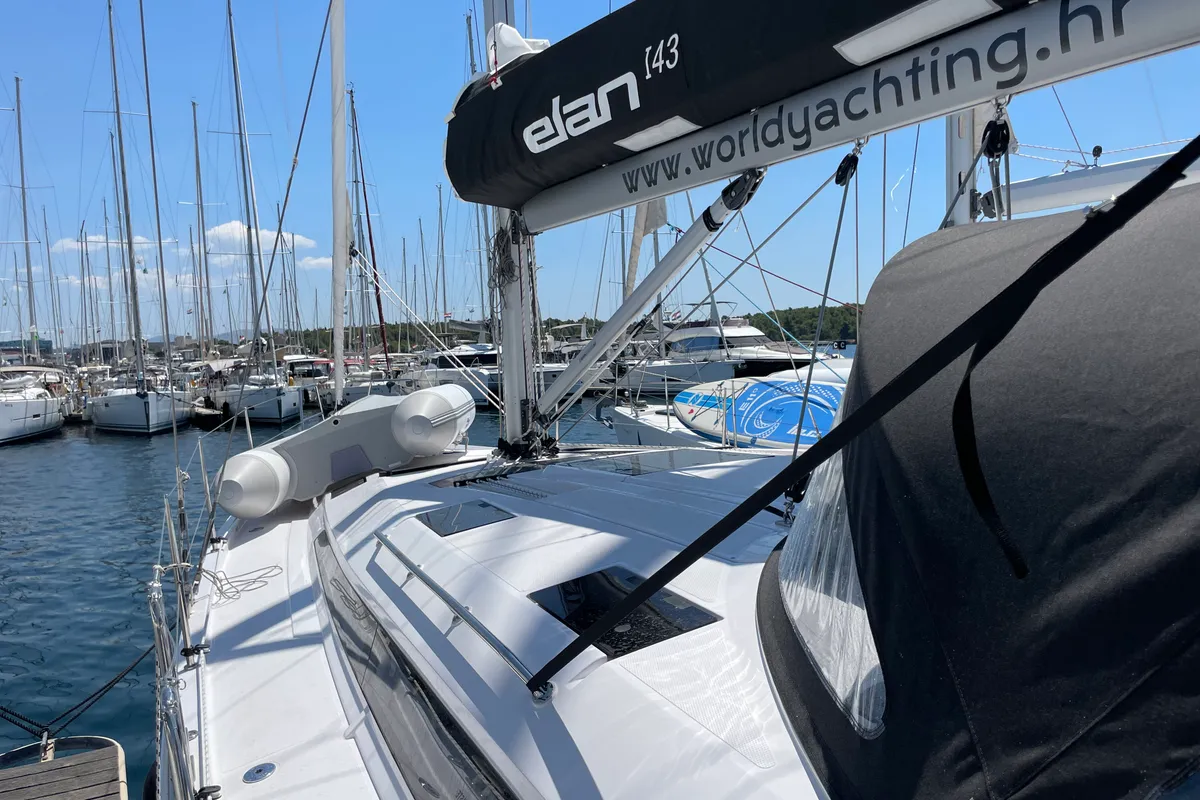 Deck of St. Marie, a Elan Impression 45 sailboat at Grad Šibenik, Croatia