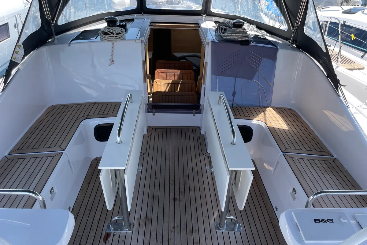 Deck of St. Marie, a Elan Impression 45 sailboat at Grad Šibenik, Croatia