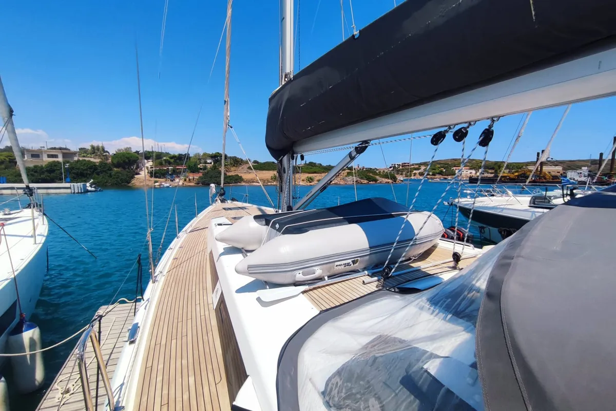 Deck of Pandora, a Hanse 508 sailboat at Lavrion, Greece