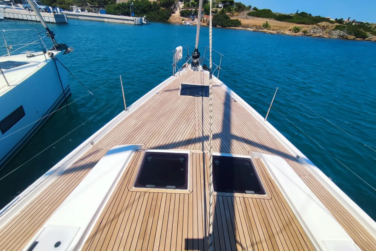 Deck of Pandora, a Hanse 508 sailboat at Lavrion, Greece