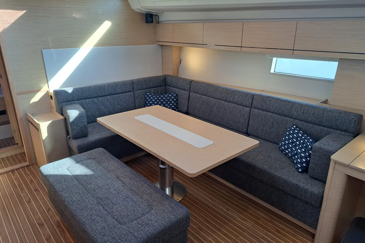 Salon of Pandora, a Hanse 508 sailboat at Lavrion, Greece