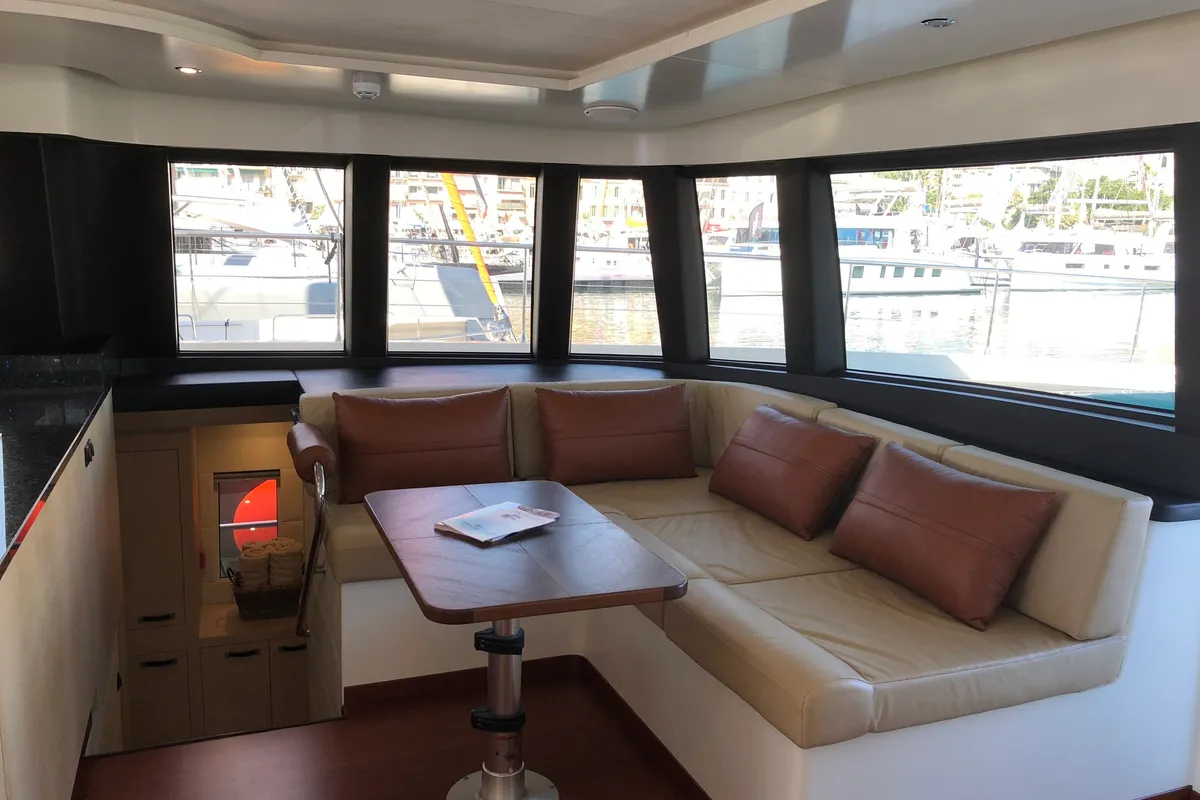 Salon of Premium +, a Gulet Serenity 64 catamaran at Sant Antoni de Portmany, Spain
