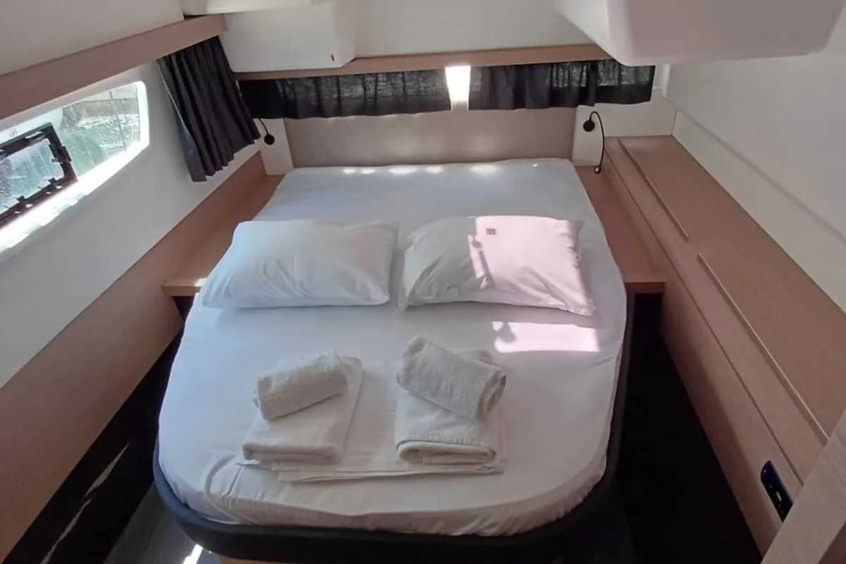 Cabin on Emirel, a Fountaine Pajot Isla 40 catamaran at Municipal Unit of Rhodes, Greece
