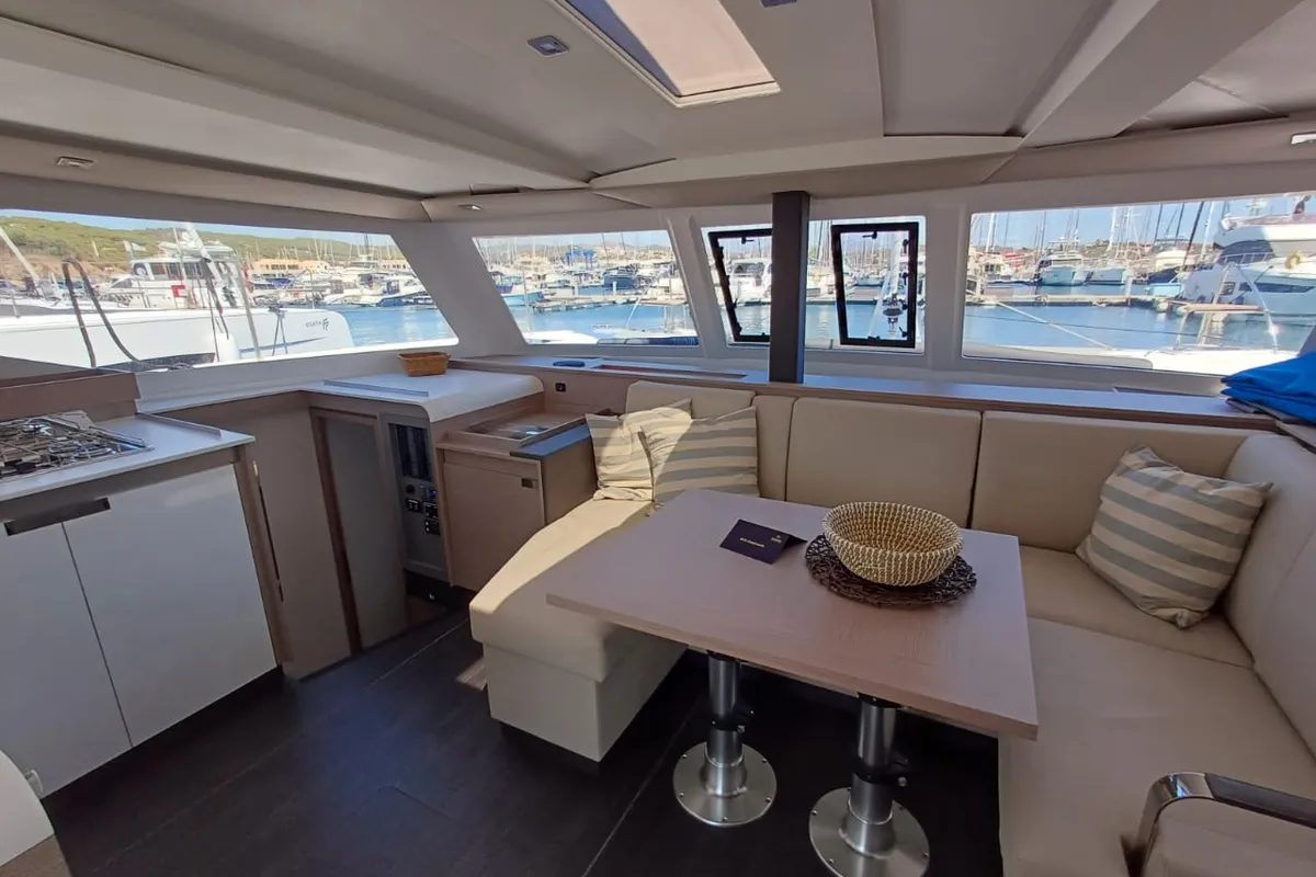 Salon of Emirel, a Fountaine Pajot Isla 40 catamaran at Municipal Unit of Rhodes, Greece