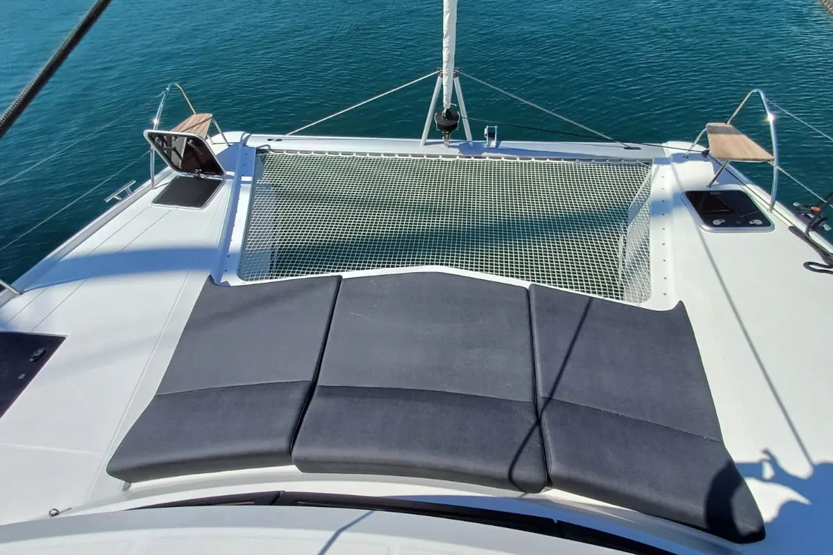 Exterior view of Emirel, a Fountaine Pajot Isla 40 catamaran at Municipal Unit of Rhodes, Greece