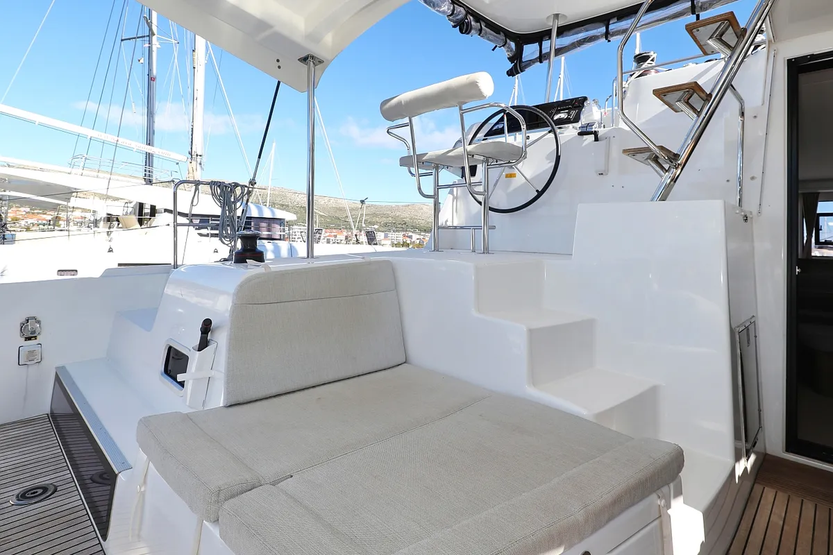 Deck of Easy Course, a Lagoon 42 catamaran at Grad Trogir, Croatia