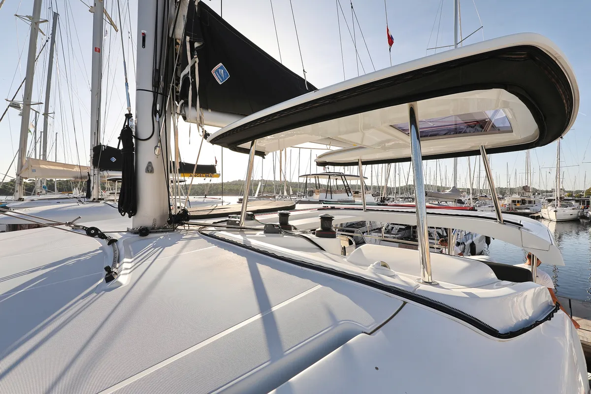 Deck of Easy Course, a Lagoon 42 catamaran at Grad Trogir, Croatia