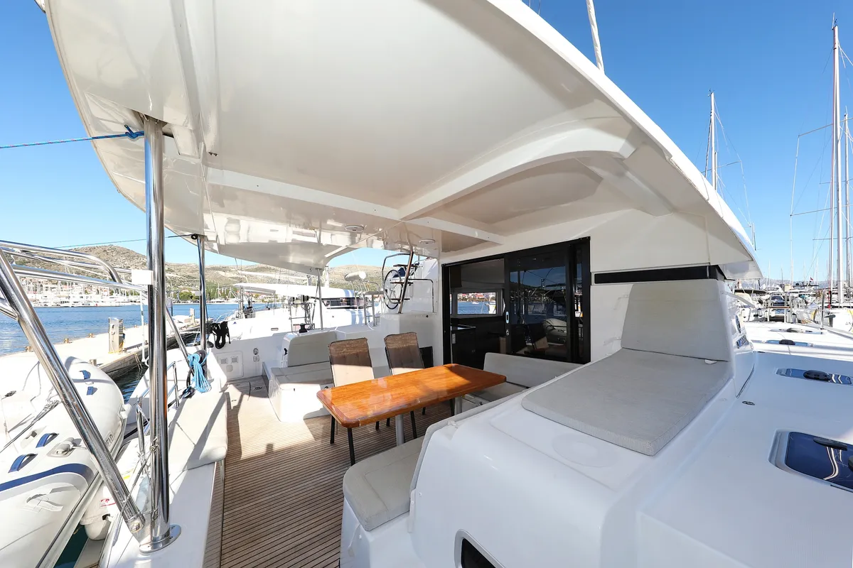 Deck of Easy Course, a Lagoon 42 catamaran at Grad Trogir, Croatia