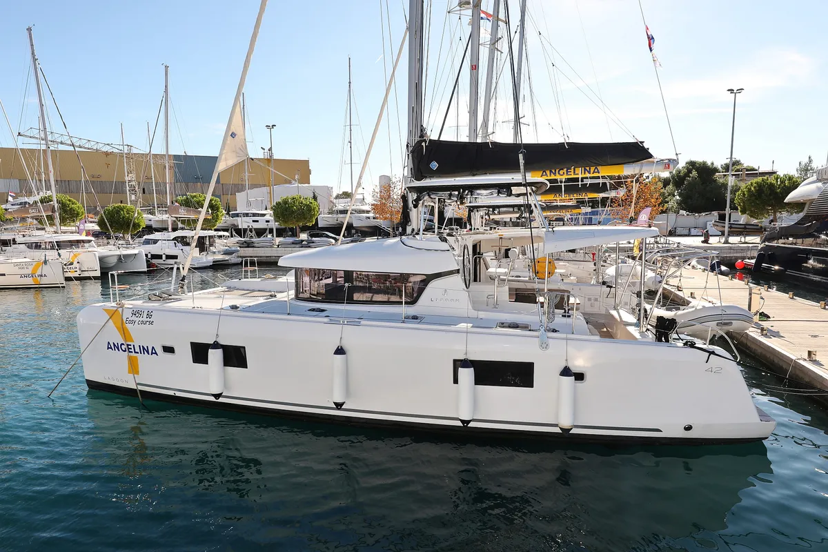 Exterior view of Easy Course, a Lagoon 42 catamaran at Grad Trogir, Croatia