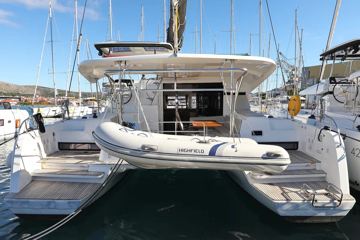 Exterior view of Easy Course, a Lagoon 42 catamaran at Grad Trogir, Croatia