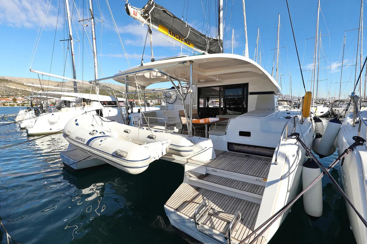 Exterior view of Easy Course, a Lagoon 42 catamaran at Grad Trogir, Croatia
