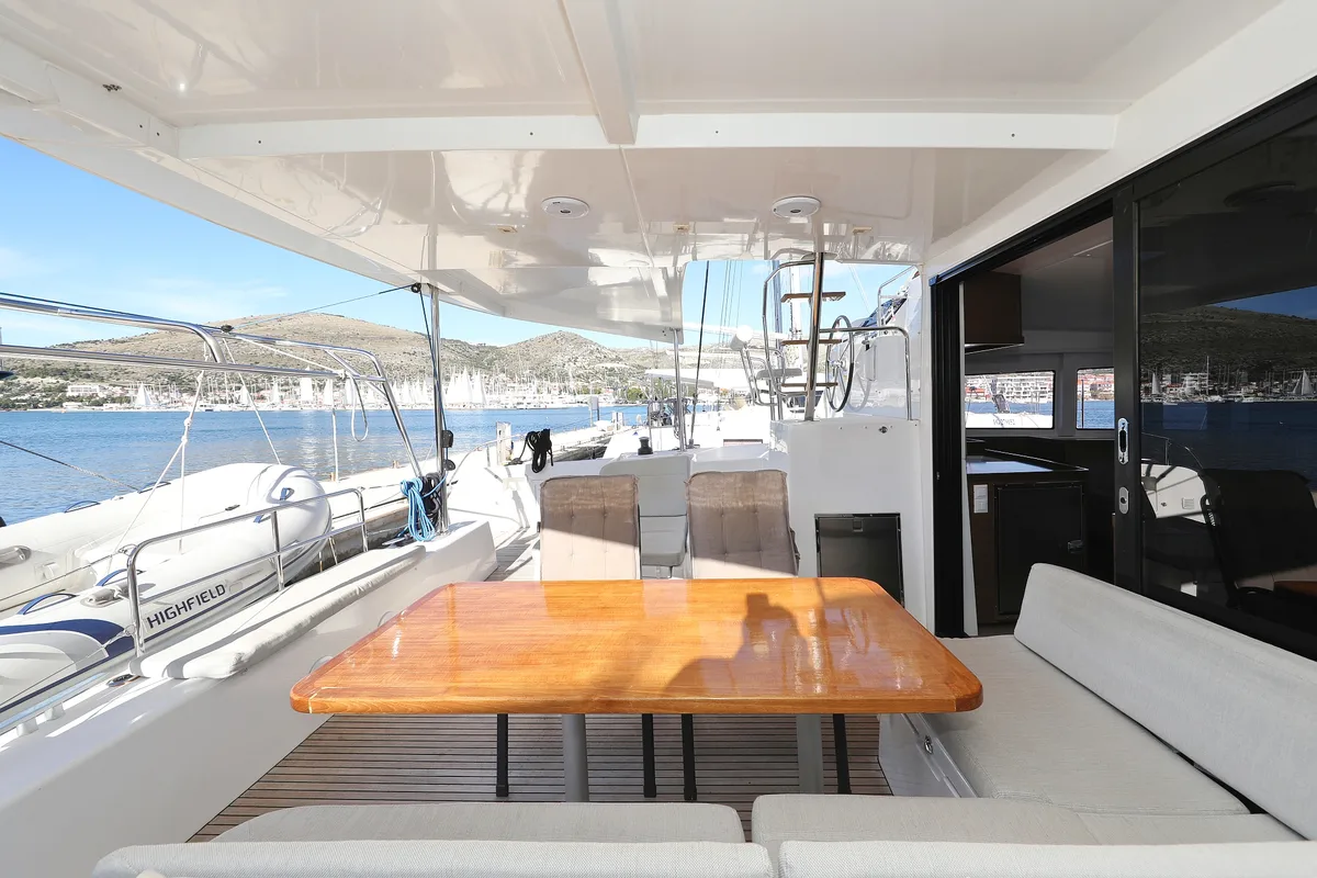 Deck of Easy Course, a Lagoon 42 catamaran at Grad Trogir, Croatia