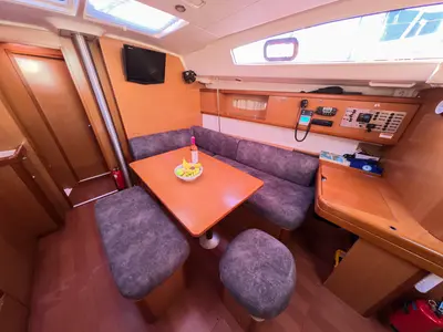 Salon of Lilium, a Beneteau Oceanis 43 Family sailboat at Fethiye, Turkey