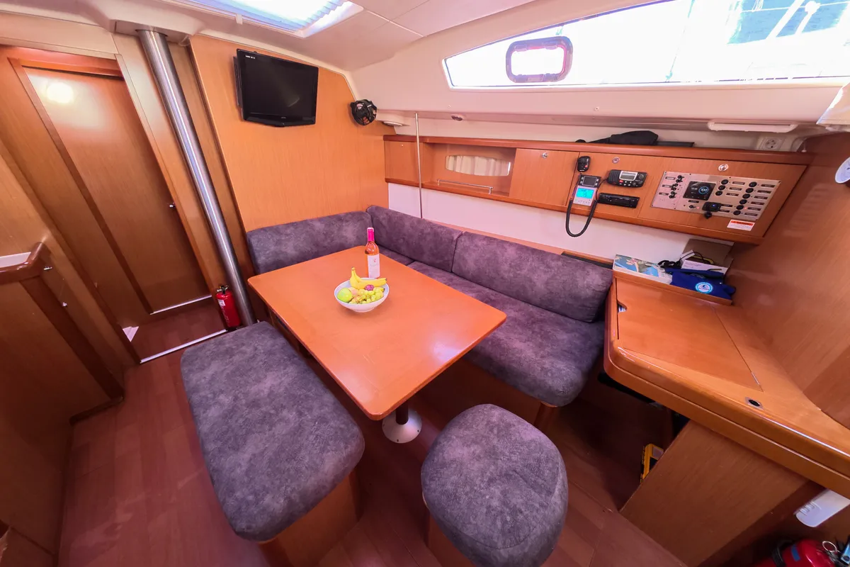 Salon of Lilium, a Beneteau Oceanis 43 Family sailboat at Fethiye, Turkey