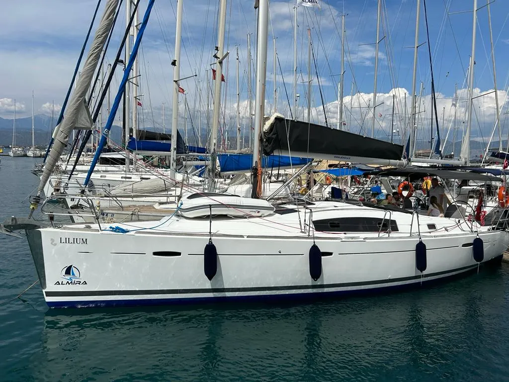 Exterior view of Lilium, a Beneteau Oceanis 43 Family sailboat at Fethiye, Turkey