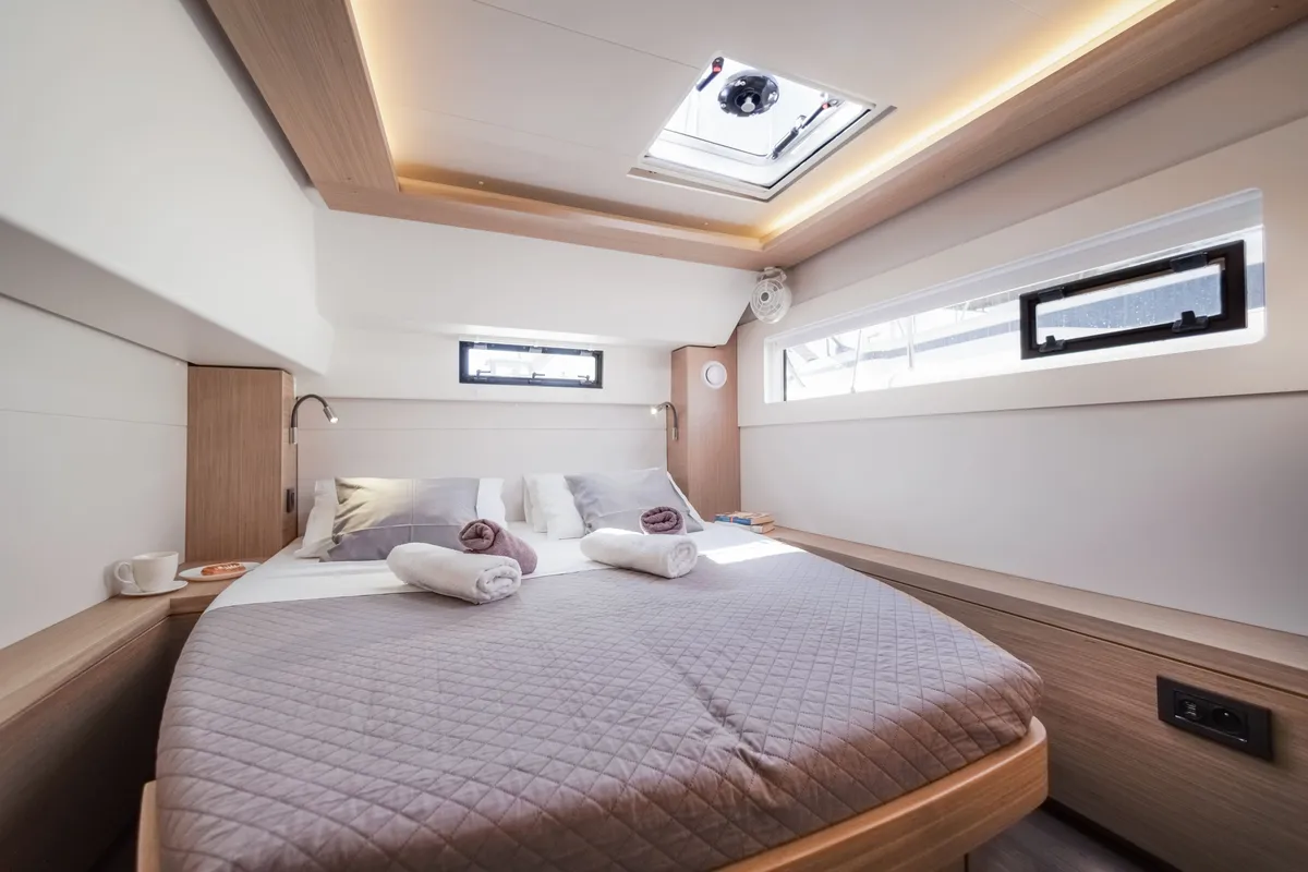Cabin on Iris, a Lagoon 46 catamaran at Athens, Greece