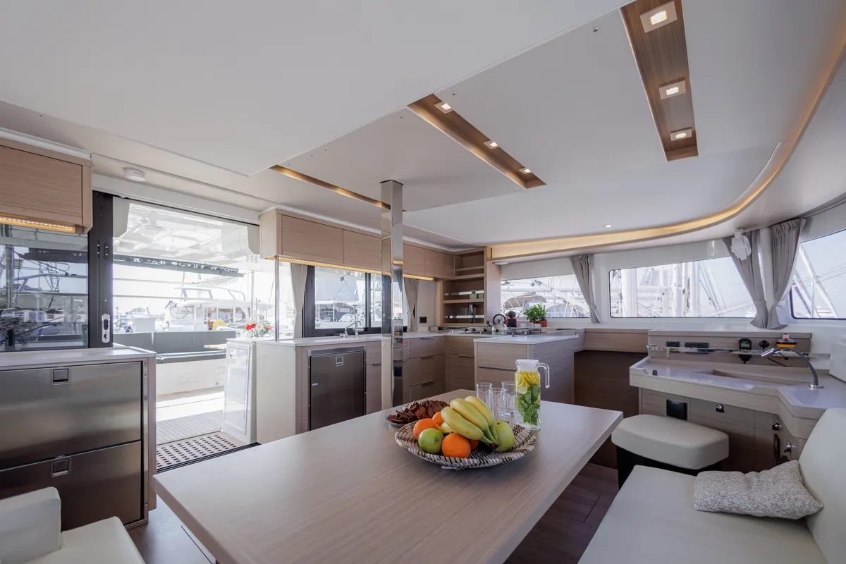 Salon of Iris, a Lagoon 46 catamaran at Athens, Greece