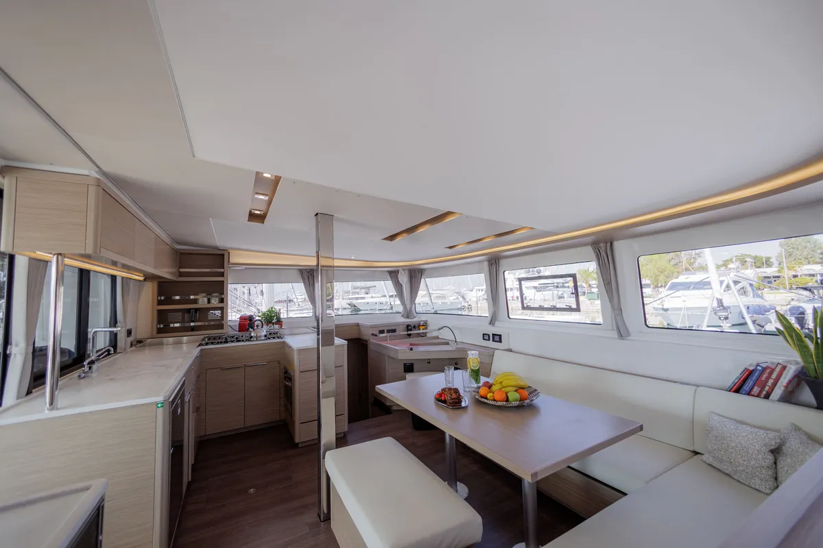 Salon of Iris, a Lagoon 46 catamaran at Athens, Greece