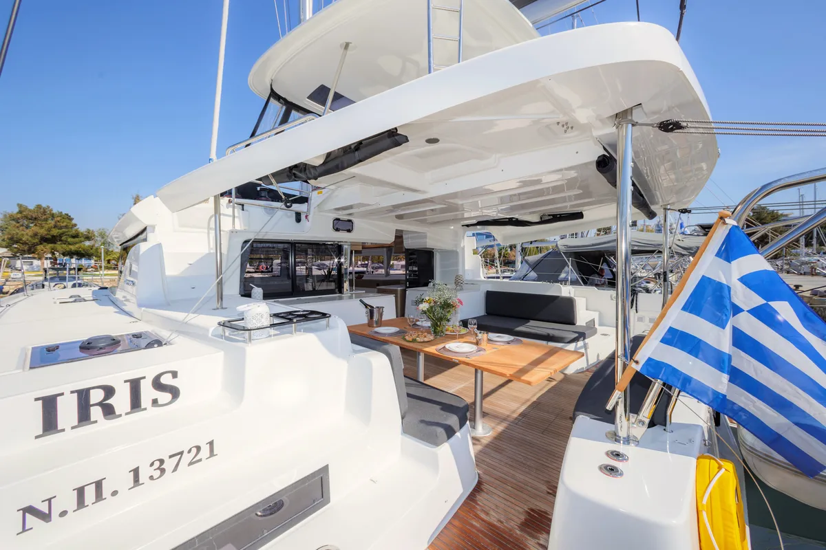 Deck of Iris, a Lagoon 46 catamaran at Athens, Greece