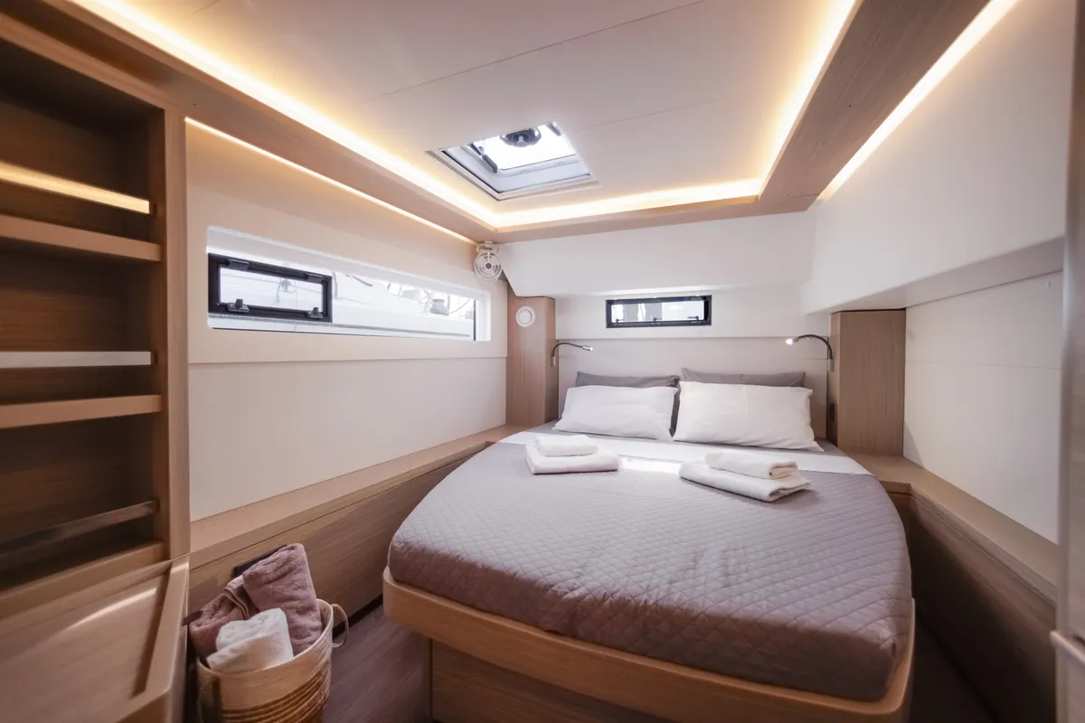 Cabin on Iris, a Lagoon 46 catamaran at Athens, Greece