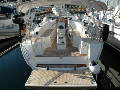 Cockpit of Kleeia, a Bavaria Cruiser 33 sailboat at Olbia, Italy