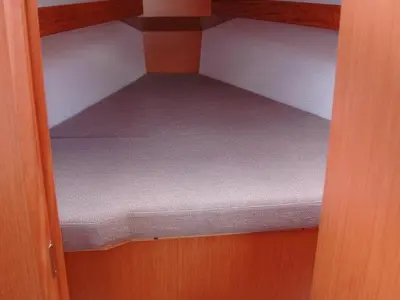 Cabin on Kleeia, a Bavaria Cruiser 33 sailboat at Olbia, Italy