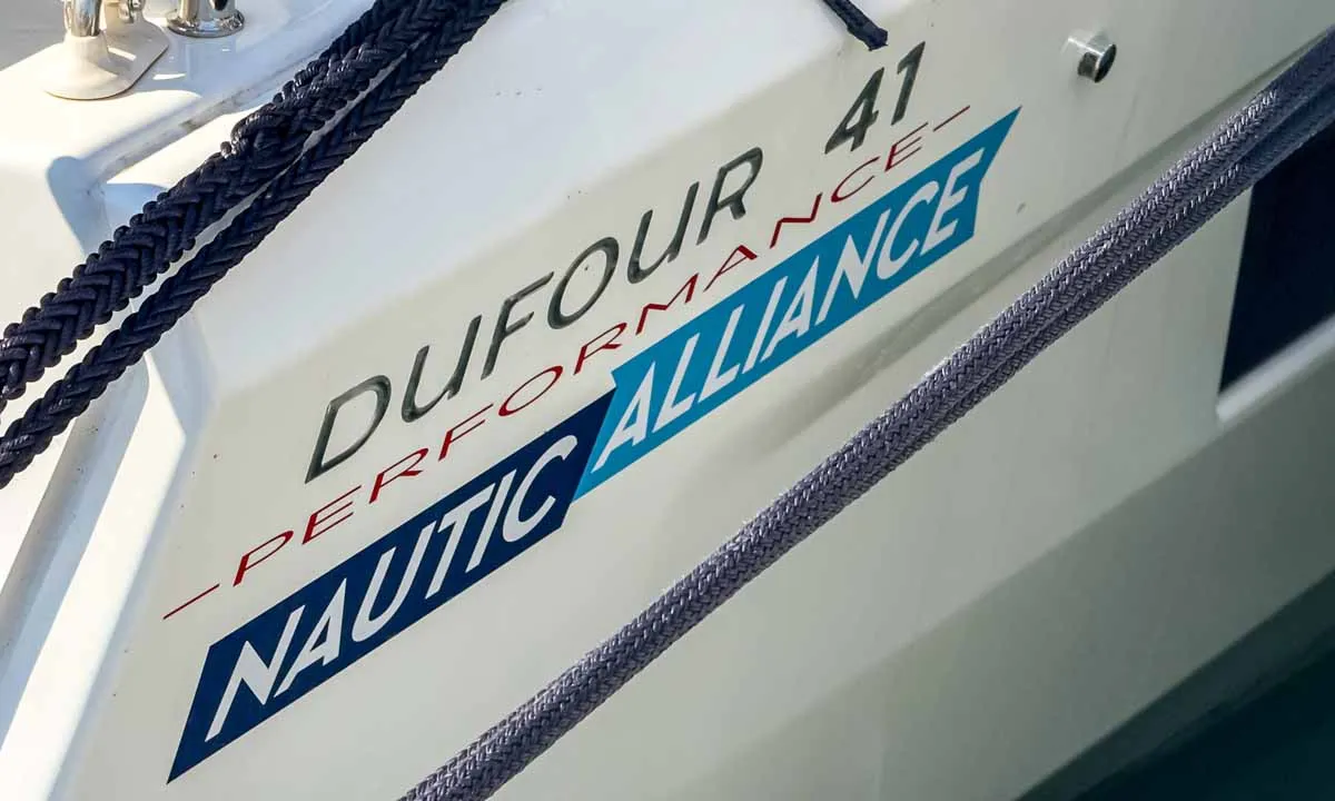 Nine to five, a Dufour 41 Performance sailboat at Grad Pula, Croatia