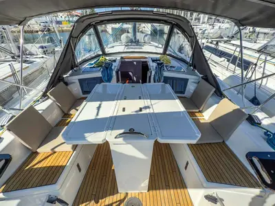 Deck of Nine to five, a Dufour 41 Performance sailboat at Grad Pula, Croatia