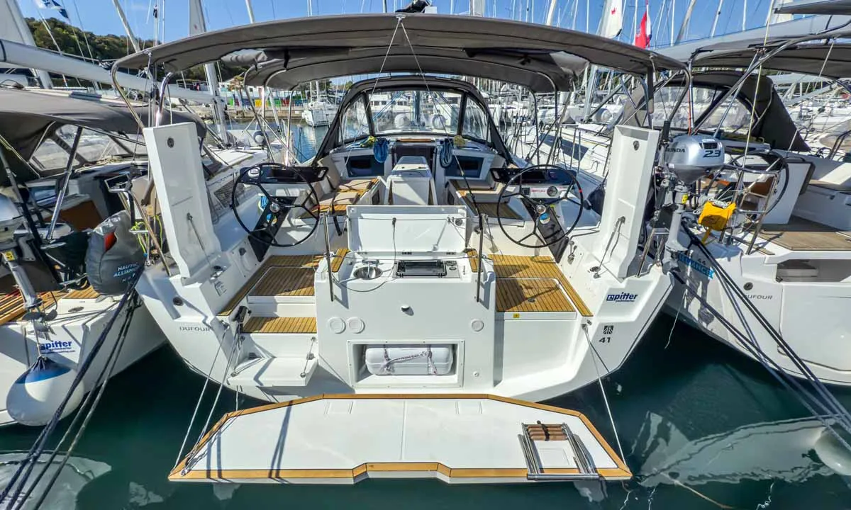 Exterior view of Nine to five, a Dufour 41 Performance sailboat at Grad Pula, Croatia
