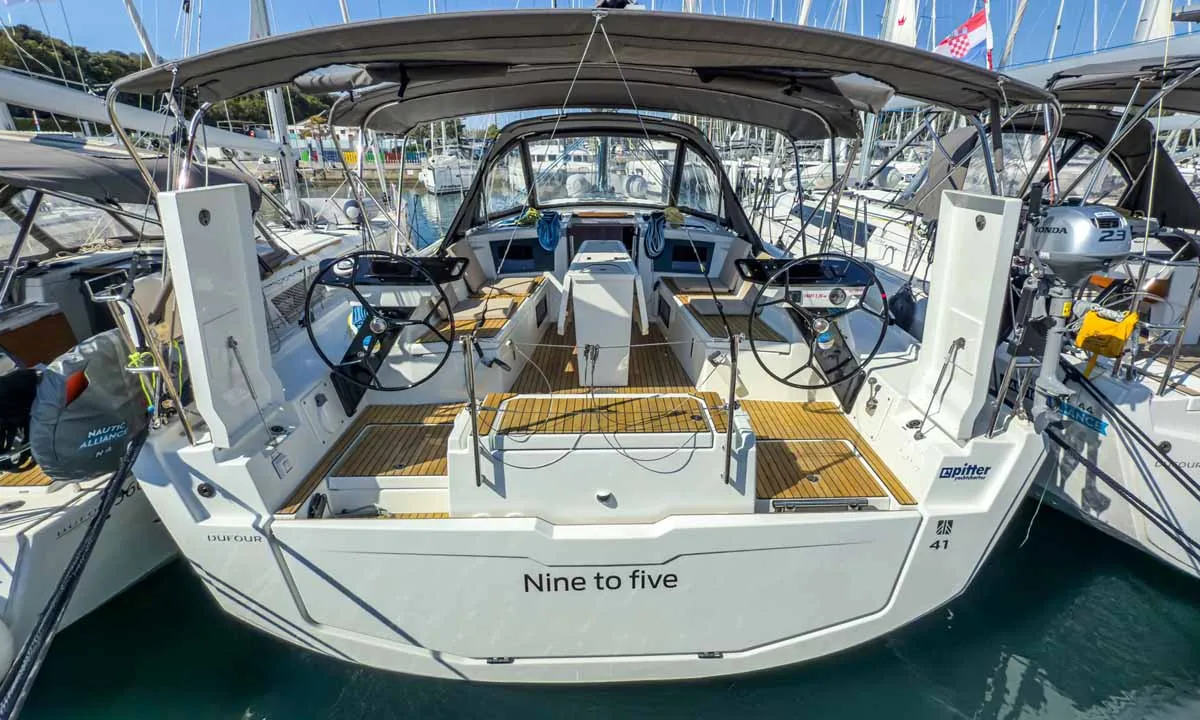 Exterior view of Nine to five, a Dufour 41 Performance sailboat at Grad Pula, Croatia