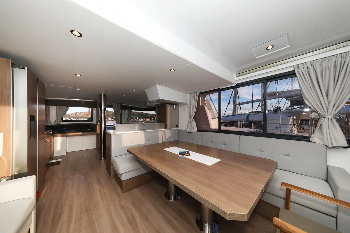 Salon of Carpe Diem, a Bali 4.8 catamaran at Trogir, Croatia
