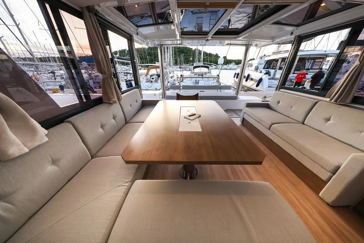 Salon of Carpe Diem, a Bali 4.8 catamaran at Trogir, Croatia