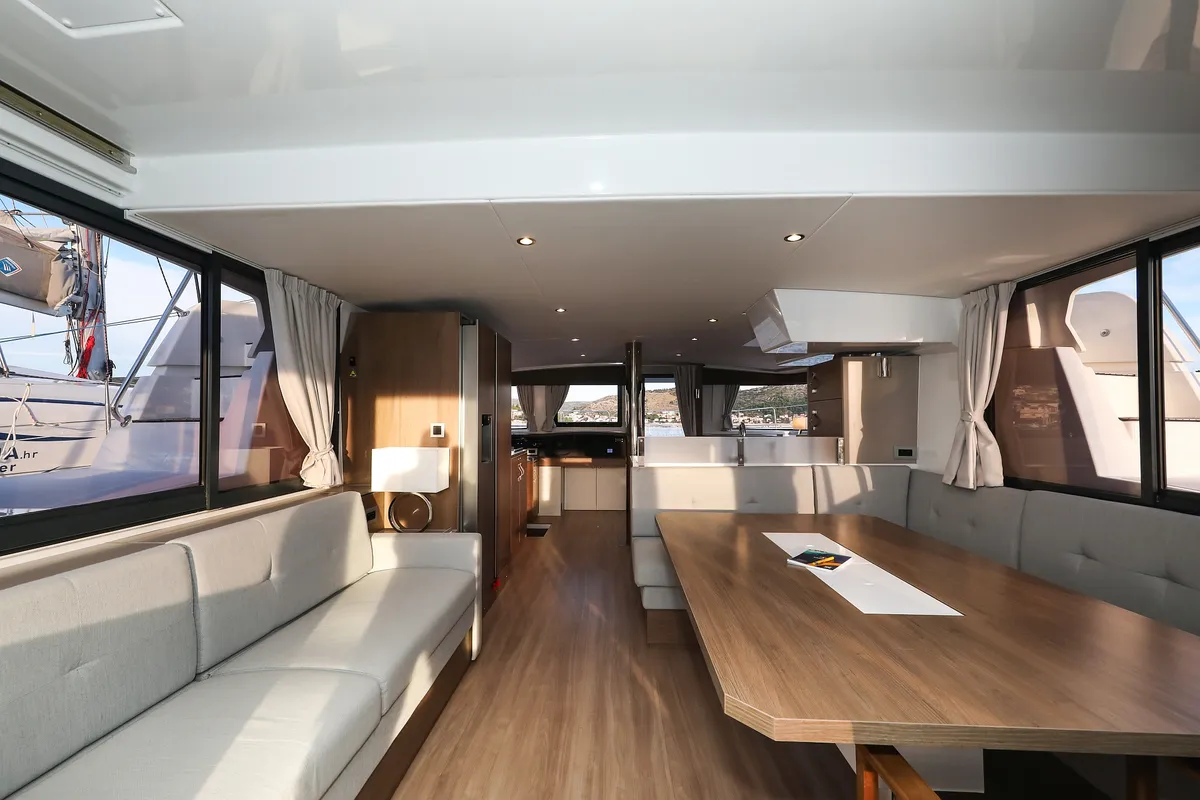 Salon of Carpe Diem, a Bali 4.8 catamaran at Trogir, Croatia
