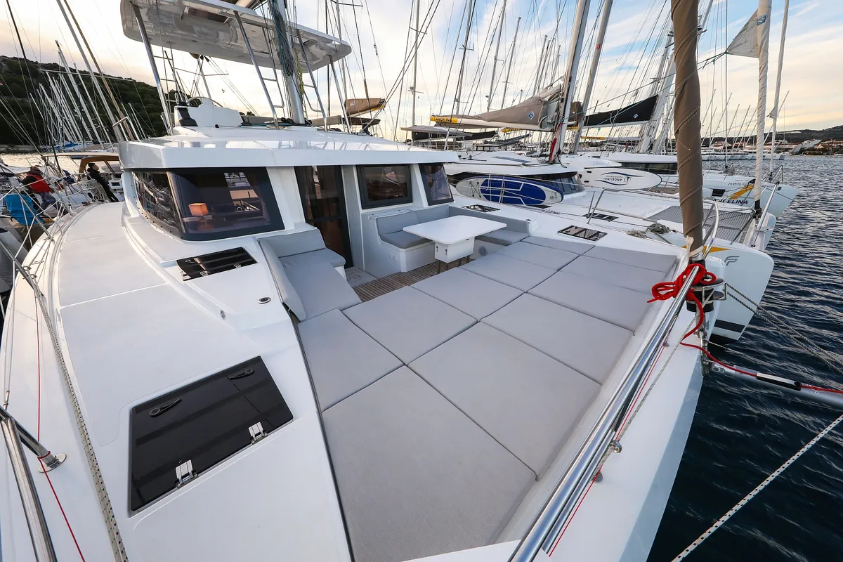 Deck of Carpe Diem, a Bali 4.8 catamaran at Trogir, Croatia