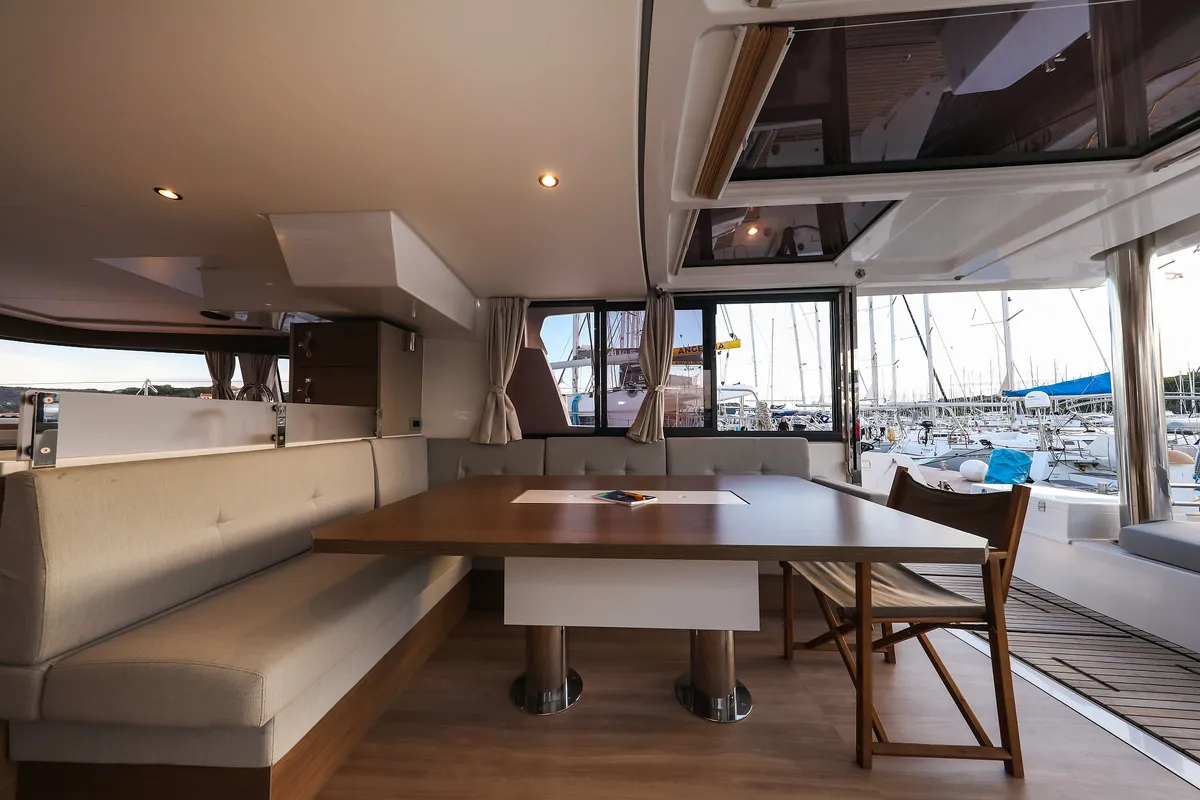 Salon of Carpe Diem, a Bali 4.8 catamaran at Trogir, Croatia