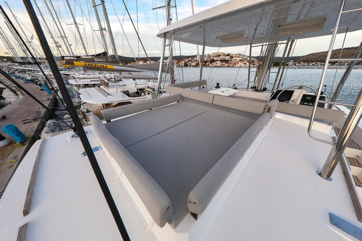 Deck of Carpe Diem, a Bali 4.8 catamaran at Trogir, Croatia