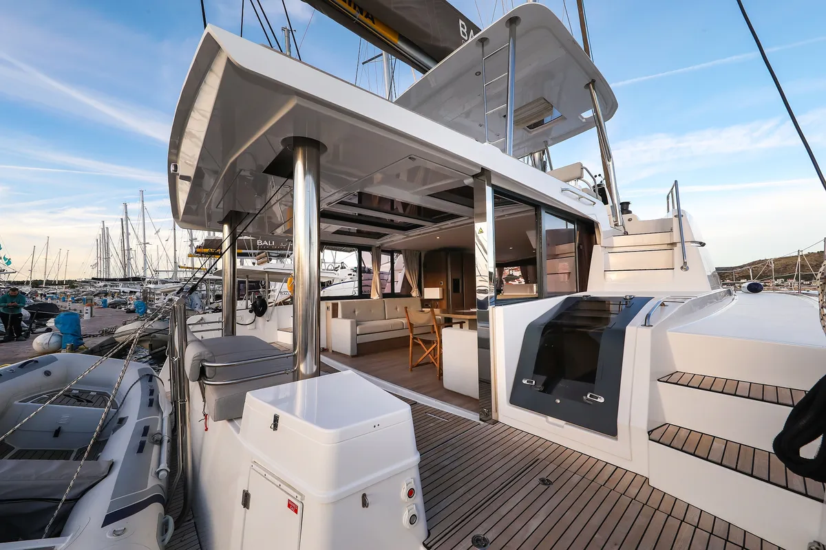 Deck of Carpe Diem, a Bali 4.8 catamaran at Trogir, Croatia