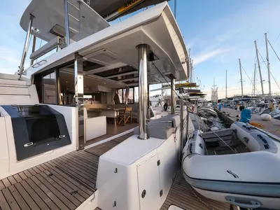 Deck of Carpe Diem, a Bali 4.8 catamaran at Trogir, Croatia