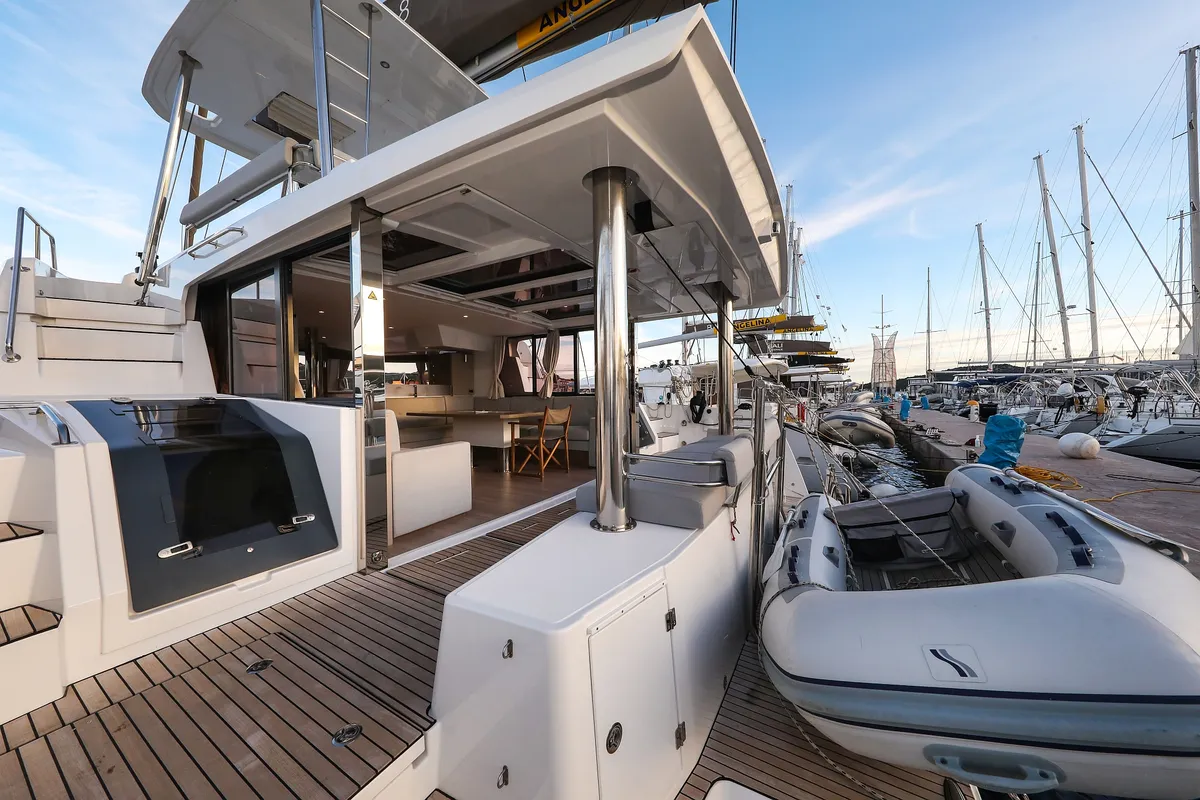 Deck of Carpe Diem, a Bali 4.8 catamaran at Trogir, Croatia