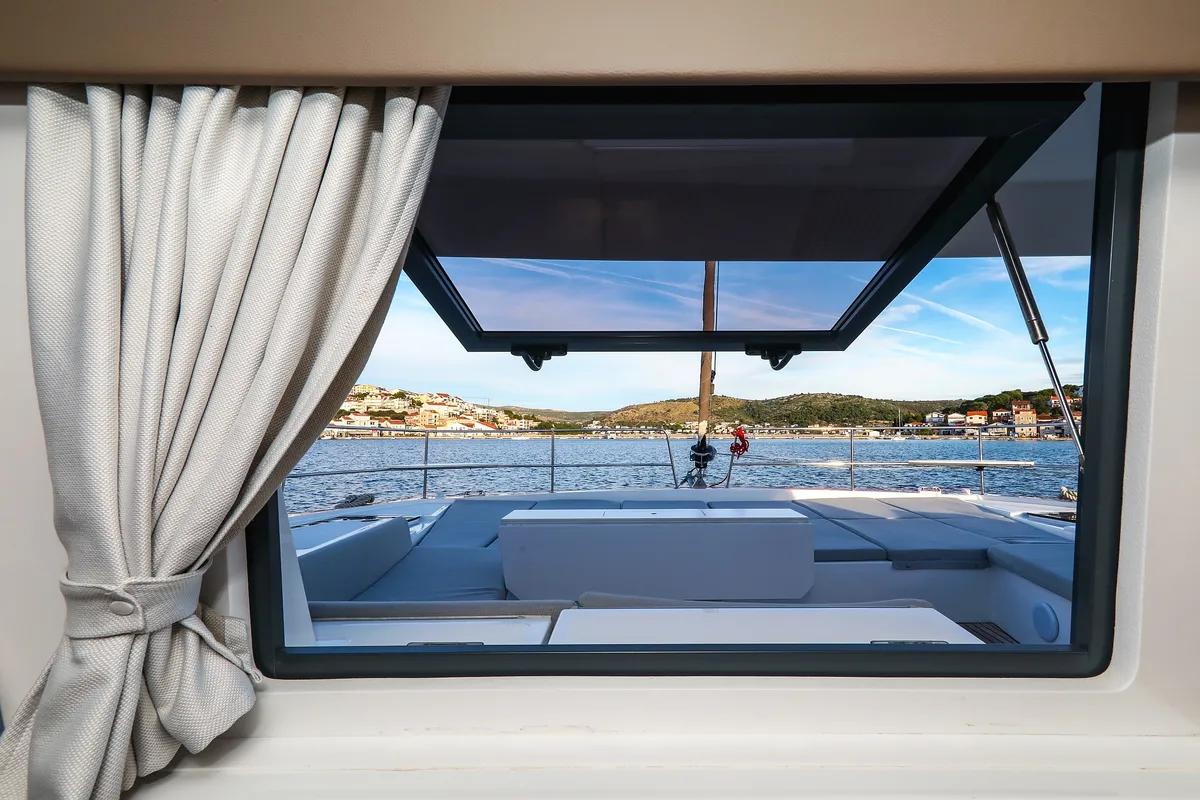 Salon of Carpe Diem, a Bali 4.8 catamaran at Trogir, Croatia