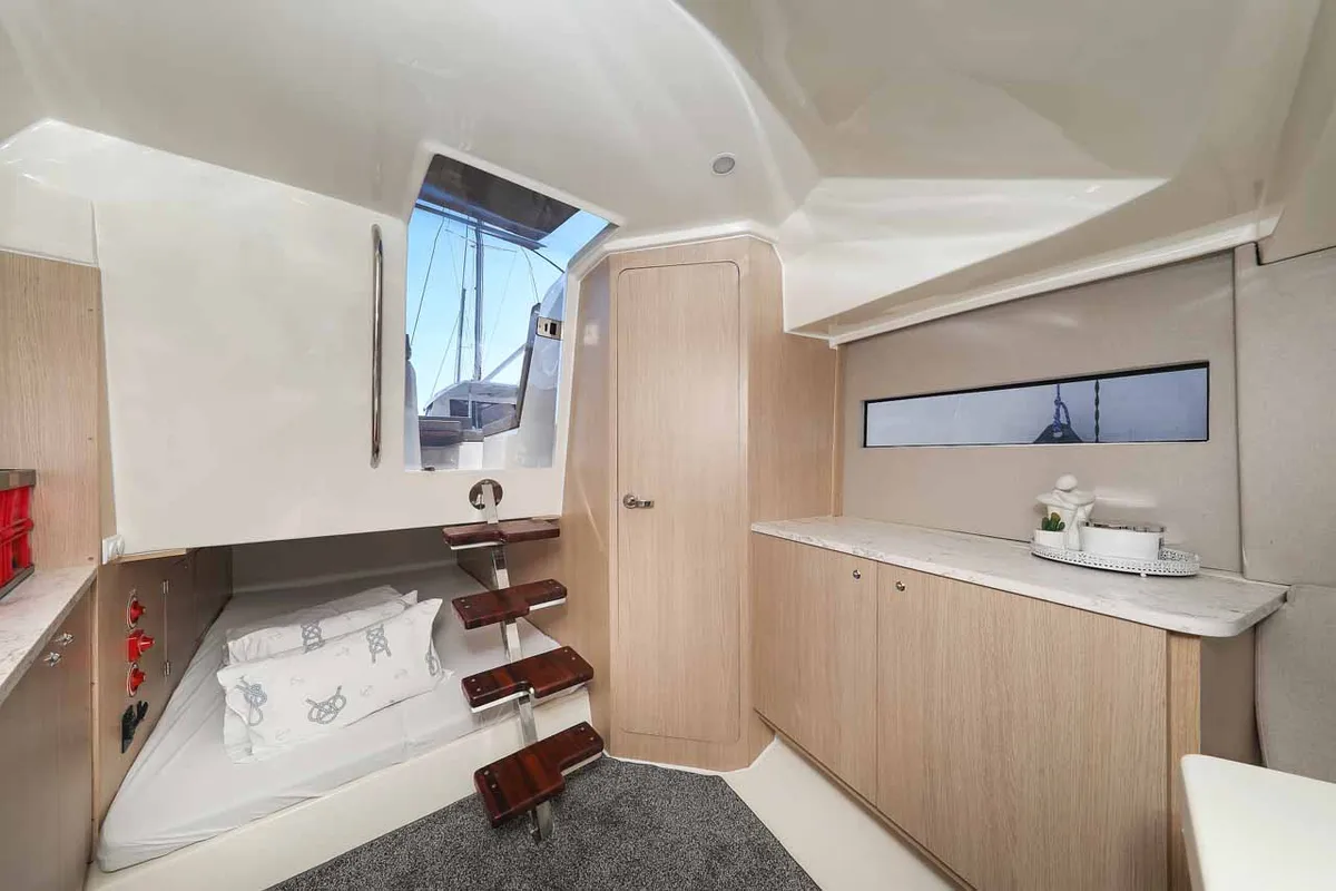 Cabin on Planac, a Nuva M9 Cabin motorboat at Palma de Mallorca, Spain