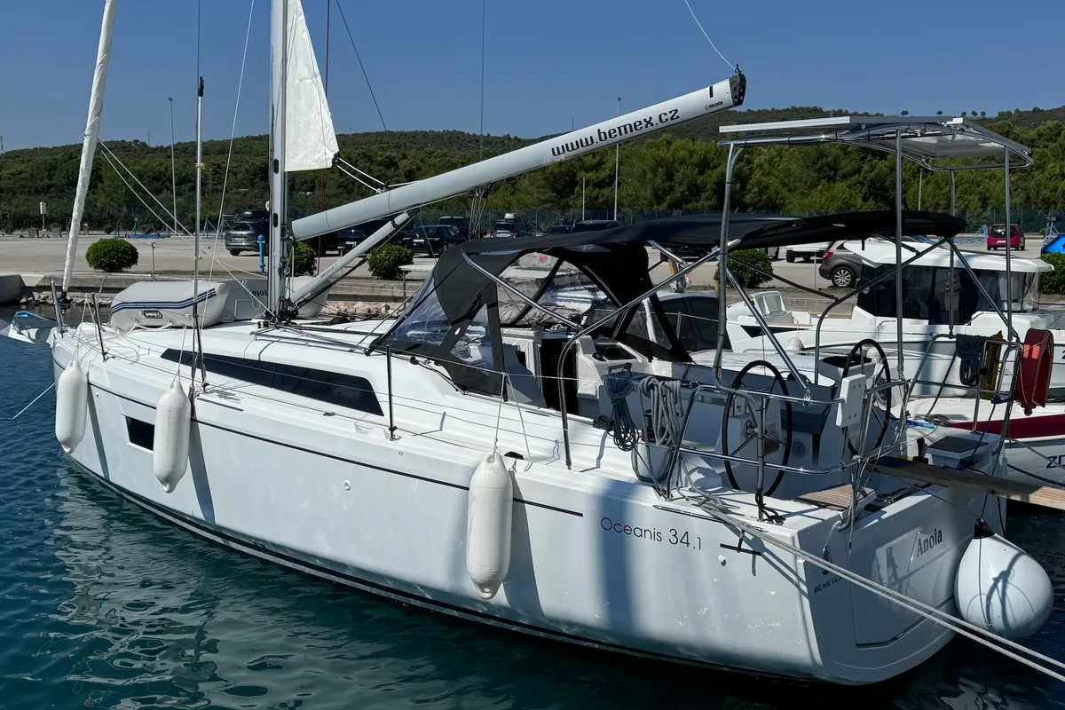 Exterior view of ANOIA, a Beneteau Oceanis 34.1 sailboat at Sukošan, Croatia