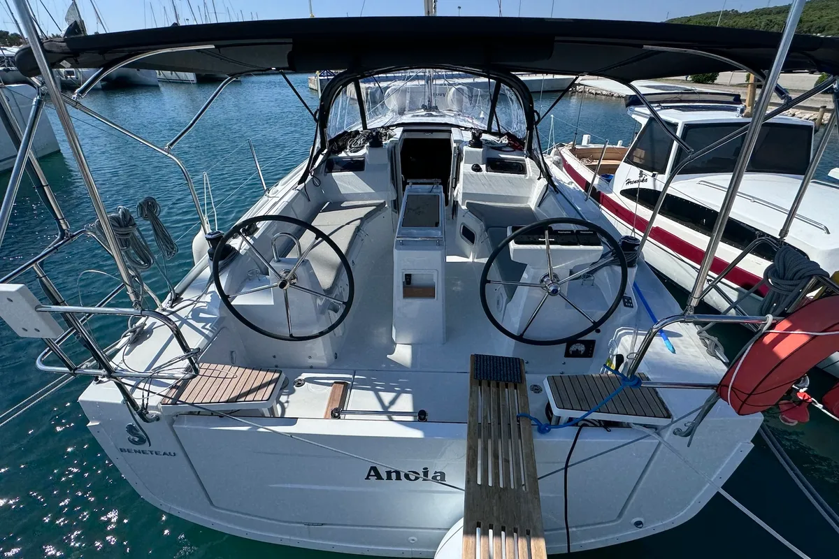 Cockpit of ANOIA, a Beneteau Oceanis 34.1 sailboat at Sukošan, Croatia
