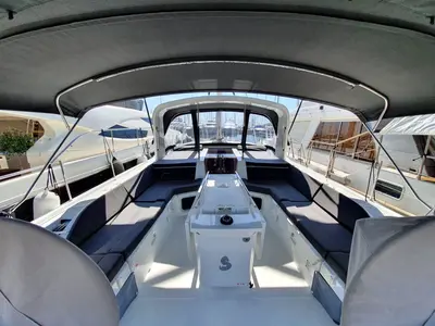 Cockpit of Kallisto, a Beneteau Oceanis 51.1 sailboat at Athens, Greece