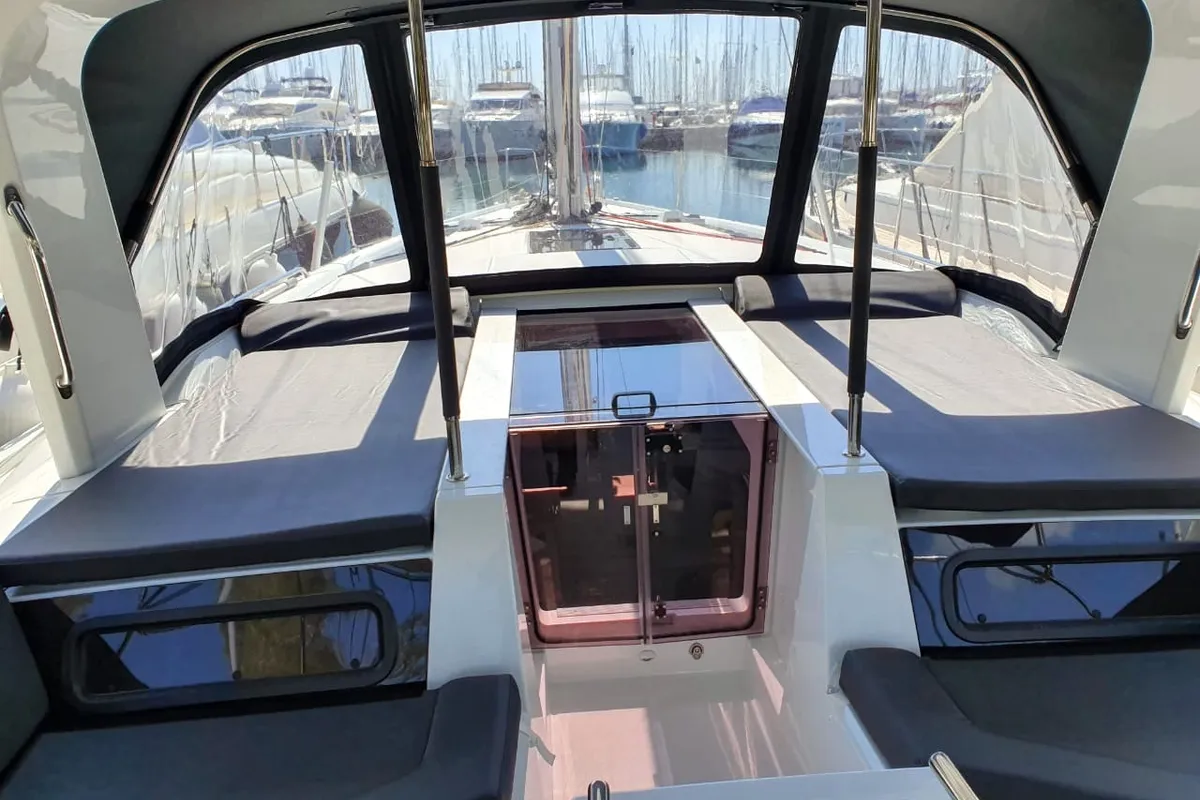 Cockpit of Kallisto, a Beneteau Oceanis 51.1 sailboat at Athens, Greece